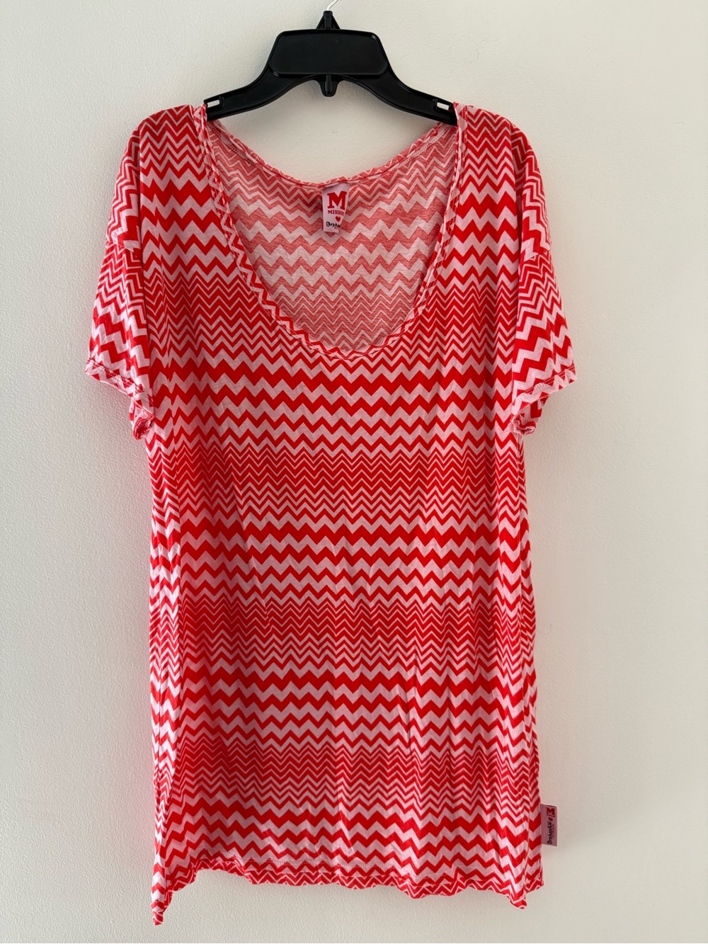 Missoni Red and White Chevron Short Sleeve Scoop Neck Top Size: Small #Lux-W